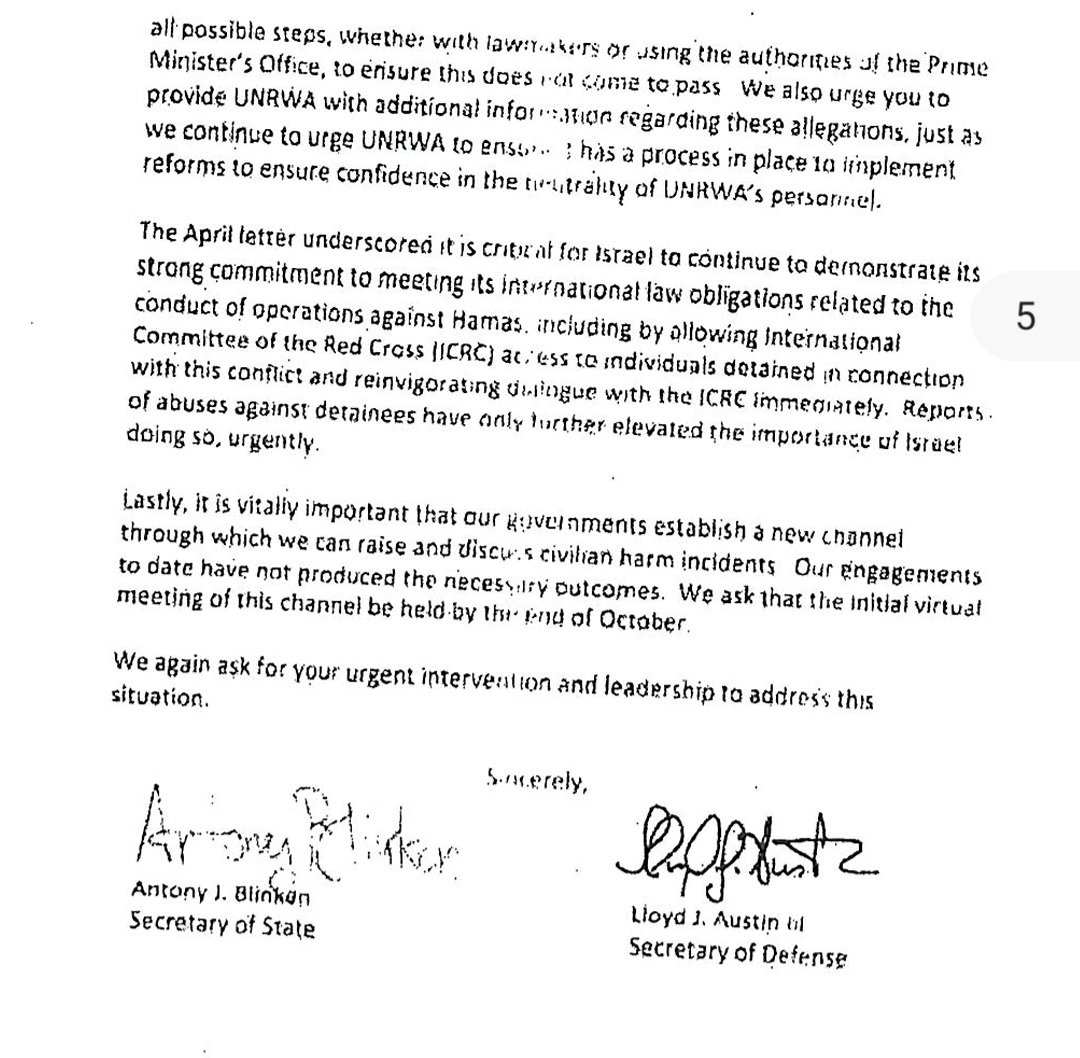 Secretary of State Blinken and Secretary of Defense Austin sent a letter on Monday to Israel demanding it takes steps within 30 days to improve the humanitarian situation in Gaza in order to avoid consequences in U.S. law for U.S. milirary aid to Israel